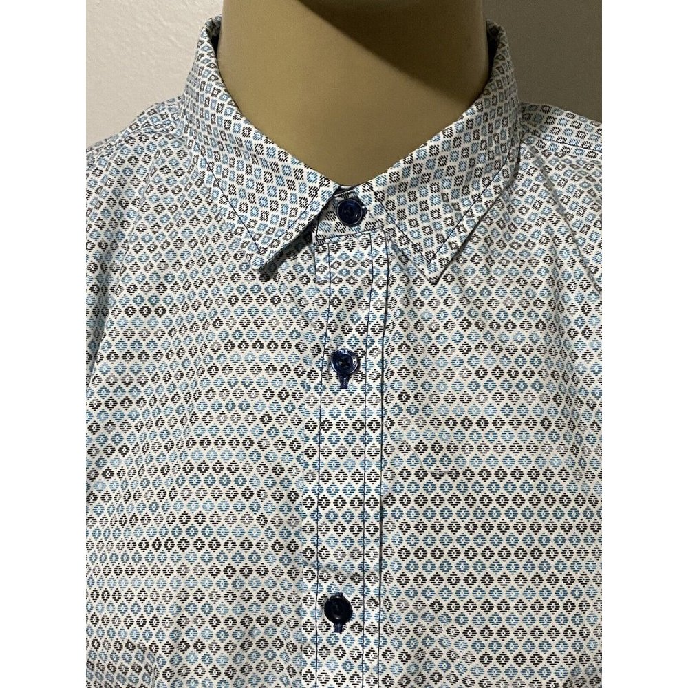 Prana Slim Fit XL Short Sleeve Button Front Men's Hiking Shirt White Teal Black - Picture 3 of 11
